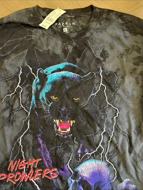 PacSun Black Graphic 'Night Prowlers' Panther Tee with Teal & Purple Accents